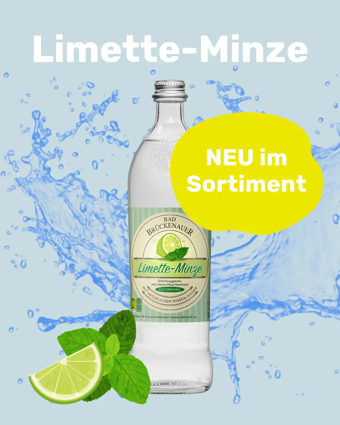 ad Brückenauer Limette-Minze – neues Mineralwasser mit Limetten- und Minzgeschmack.